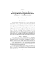 Improving the Criminal Justice System's Response to Victimization of Persons With Disabilities