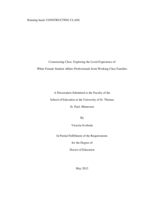 Constructing Class: Exploring the Lived Experience of White Female Student Affairs Professionals from Working Class Families