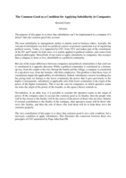 The Common Good as a Condition for Applying Subsidiarity in Companies