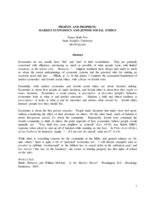 PROFITS AND PROPHETS: Market Economics and Jewish Social Ethics