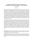 Health and Social Welfare Economy and the Common Good.  Responsibilities of Society, Church and State - a Catholic Perspective