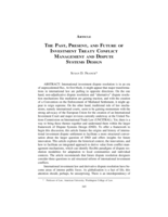 The Past, Present, and Future of Investment Treaty Conflict Management and Dispute Systems Design