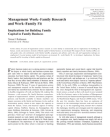 Management Work-Family Research and Work-Family Fit: Implications for Building Family Capital in Family Business