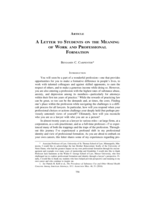 A Letter to Students on the Meaning of Work and Professional Formation