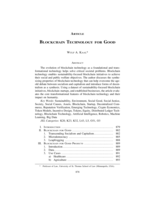 Blockchain Technology for Good