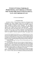 Citizens United, Corporate Personhood, and Corporate Power: The Tension between Constitutional Law and Corporate Law