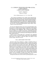 U.S. Catholic Church-related Jobs as Dual Labor Markets: A Speculative Inquiry