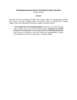Teaching the Common Good in the Business Ethics Classroom