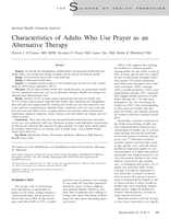 Characteristics of Adults Who Use Prayer as an Alternative Therapy