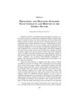 Preventing and Managing Investor-State Conflicts and Disputes in the Energy Sector