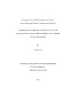 Retaining Teachers in High-Need Elementary Schools: Factors Influencing Teachers' Commitment to Their Work