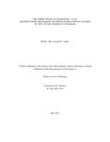The Christ Hymn of Colossians 1:15-20: Drawing from the Wisdom Tradition in Hellenistic-Judaism