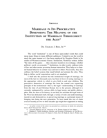 Marriage in Its Procreative Dimension: The Meaning of the Institution of Marriage Throughout the Ages