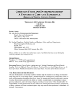 Theo 422/CATH 306 Christian Faith and Entrepreneurship: A University Capstone Experience