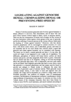 Legislating against Genocide Denial: Criminalizing Denial or Preventing Free Speech?