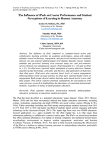 The influence of iPads on course performance and student perceptions of learning in human anatomy