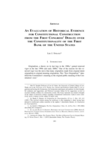An Evaluation of Historical Evidence for Constitutional Construction from the First Congress' Debate over the Constitutionality of the First Bank of the United States