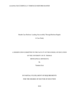Health Care Reform: Leading Successfully Through Reform Rapids A Case Study