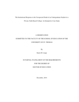 The Institutional Response to the Unexpected Death of an Undergraduate Student in a Private, Faith-Based College: An Interpretive Case Study