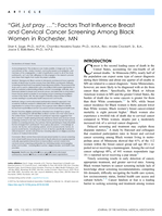 Girl, Just Pray ...”: Factors that Influence Breast and Cervical Cancer Among Black Women in Rochester, MN
