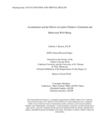 Acculturation and the Effects on Latino Children’s Emotional and Behavioral Well-Being