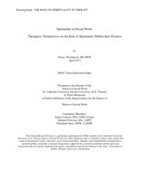 Spirituality in Social Work:  Therapists’ Perspectives on the Role of Spirituality Within their Practice
