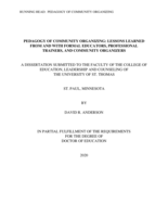 Pedagogy of Community Organizing:  Lessons Learned from and With Formal Educators, Professional Trainers, and Community Organizers