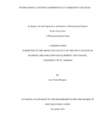 International Student Experiences at Community Colleges: An Inquiry into the Experiences and Barriers of International Students in the Twin Cities